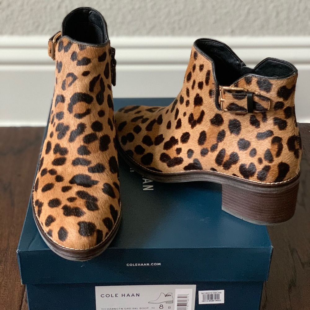Leopard *genuine* calf hair Cole Haan booties.